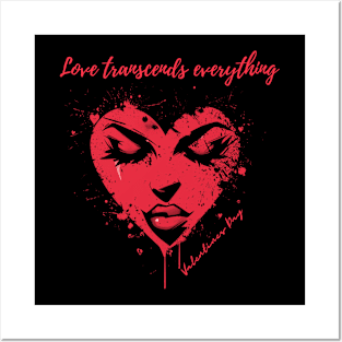 Love transcends everything. A Valentines Day Celebration Quote With Heart-Shaped Woman Posters and Art